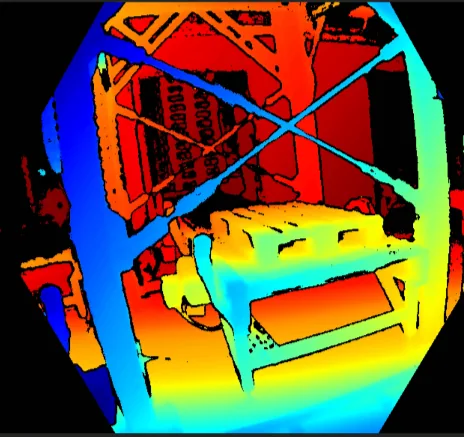 Depth-map view of an empty pallet inspected at the gate for type, damage and dimensions